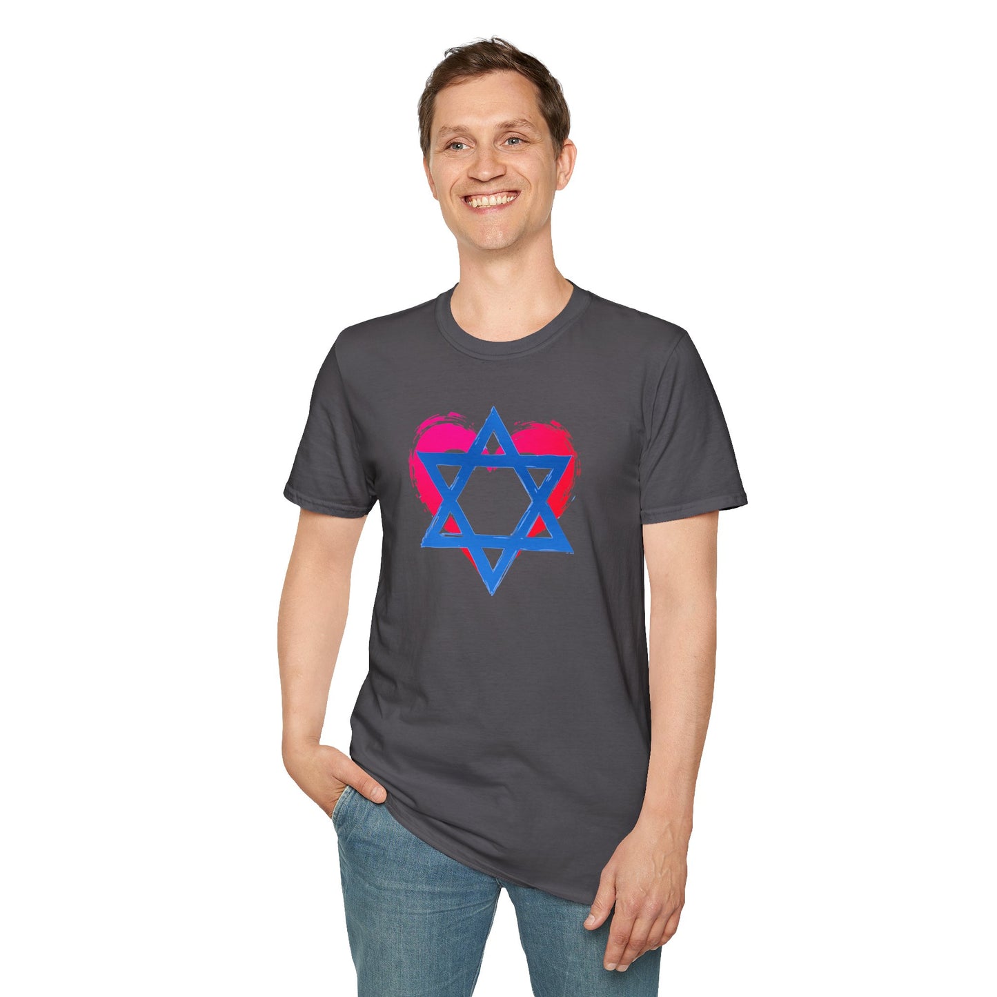 Star of David with Heart Unisex Softstyle T-Shirt