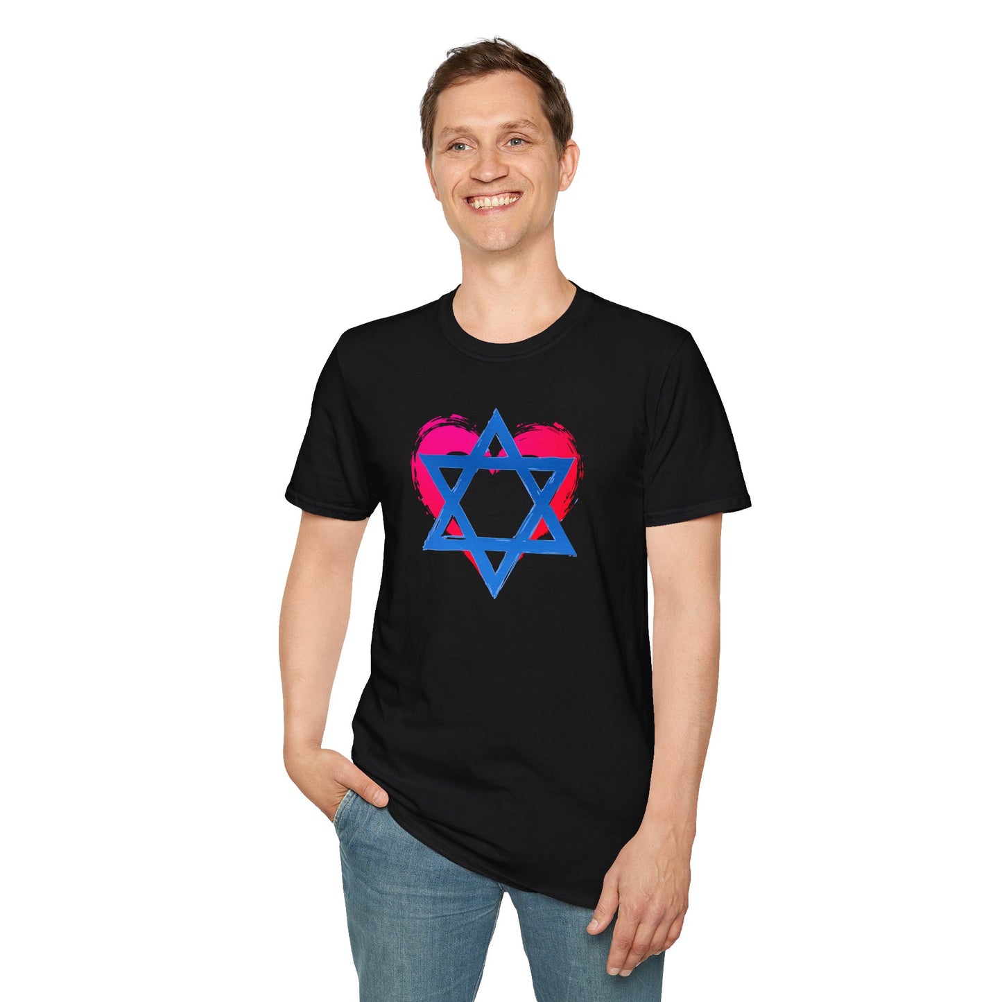 Star of David with Heart Unisex Softstyle T-Shirt