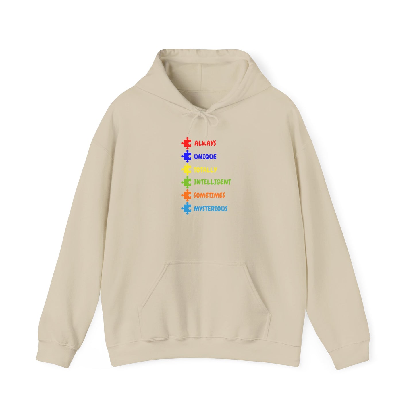 Autism Puzzle Traits Hoodie - "Always, Unique, Intelligent, Sometimes, Mysterious"
