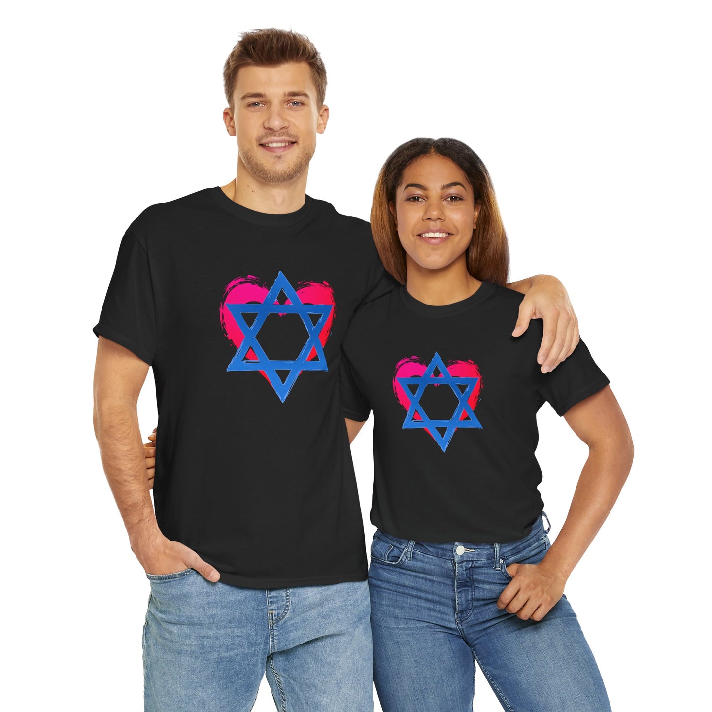 Star of David with Heart Unisex Heavy Cotton Tee