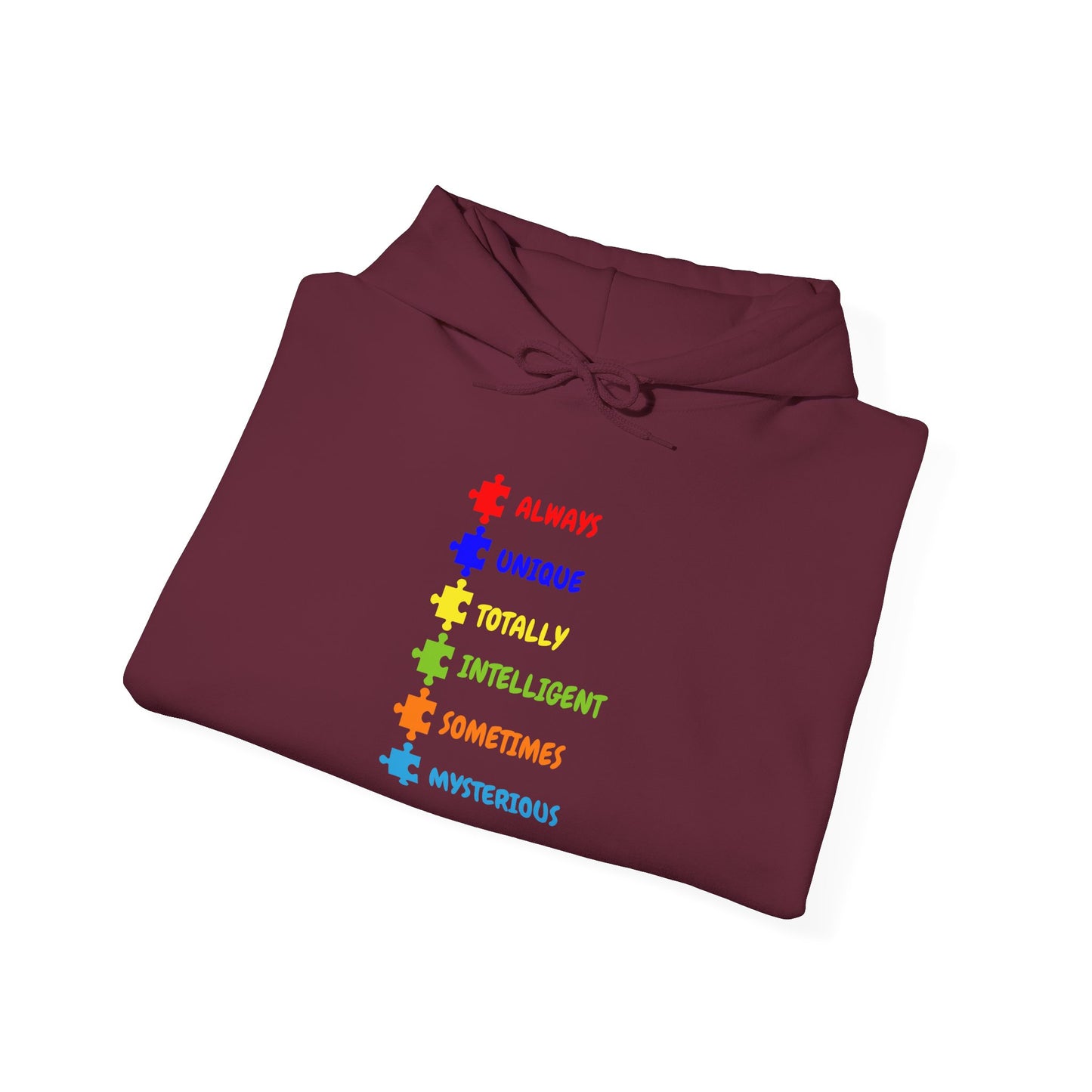 Autism Puzzle Traits Hoodie - "Always, Unique, Intelligent, Sometimes, Mysterious"
