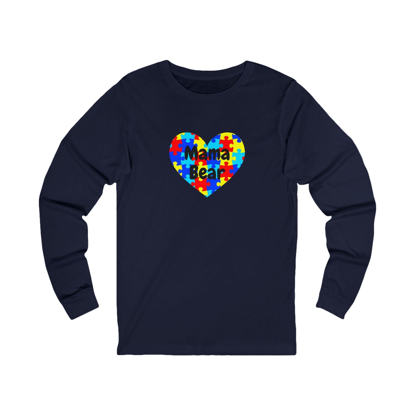 Mama Bear Autism Puzzle Heart Long Sleeve T-Shirt - Autism Awareness Mom Tee