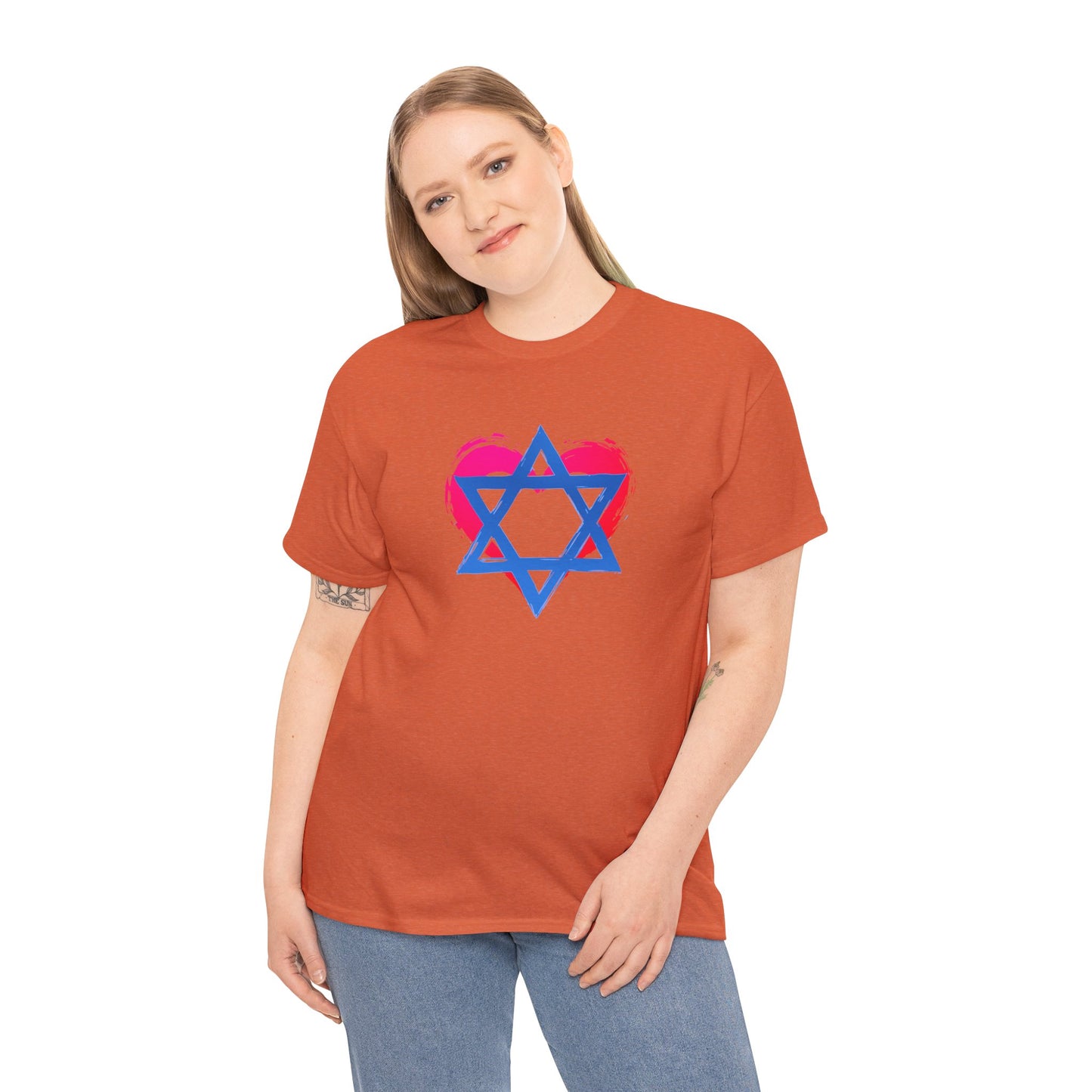 Star of David with Heart Unisex Heavy Cotton Tee