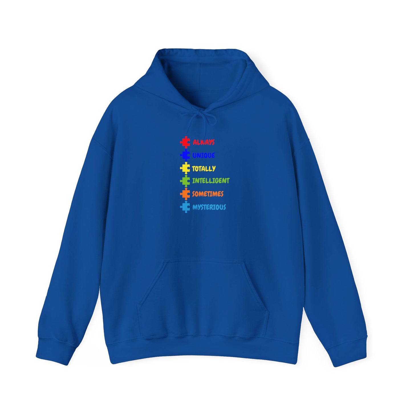 Autism Puzzle Traits Hoodie - "Always, Unique, Intelligent, Sometimes, Mysterious"
