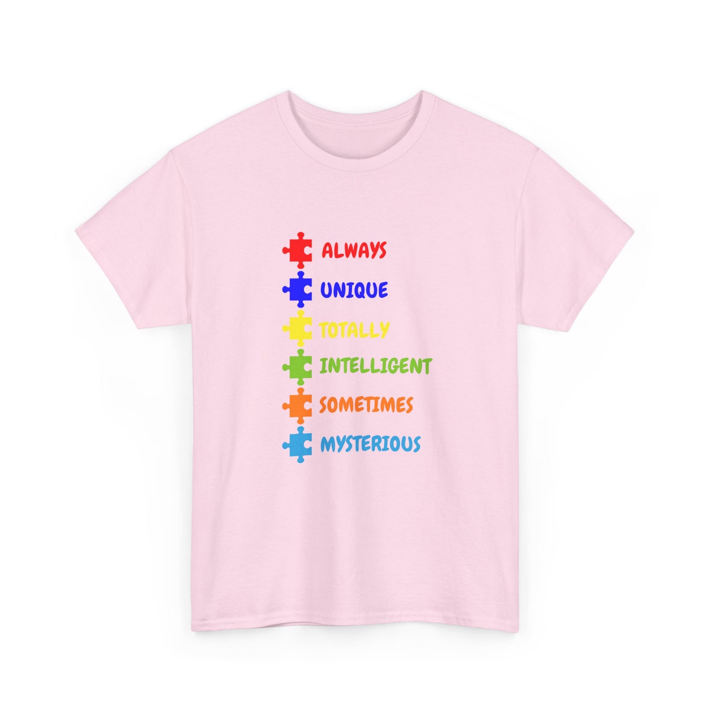 Autism Pride Puzzle Words T-Shirt - "Always Unique Totally Intelligent Sometimes Mysterious"