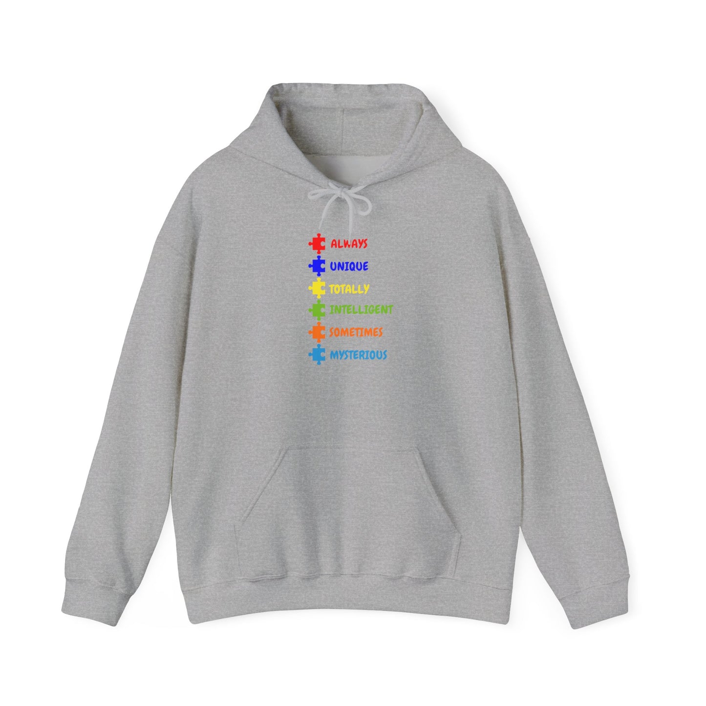 Autism Puzzle Traits Hoodie - "Always, Unique, Intelligent, Sometimes, Mysterious"