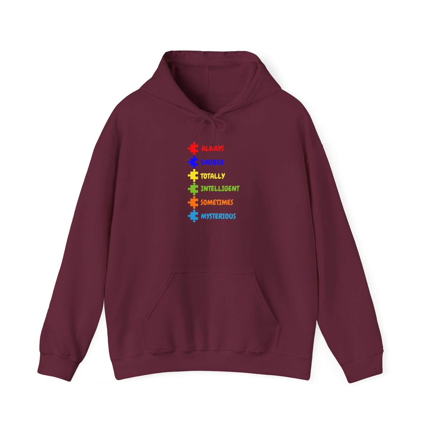 Autism Puzzle Traits Hoodie - "Always, Unique, Intelligent, Sometimes, Mysterious"