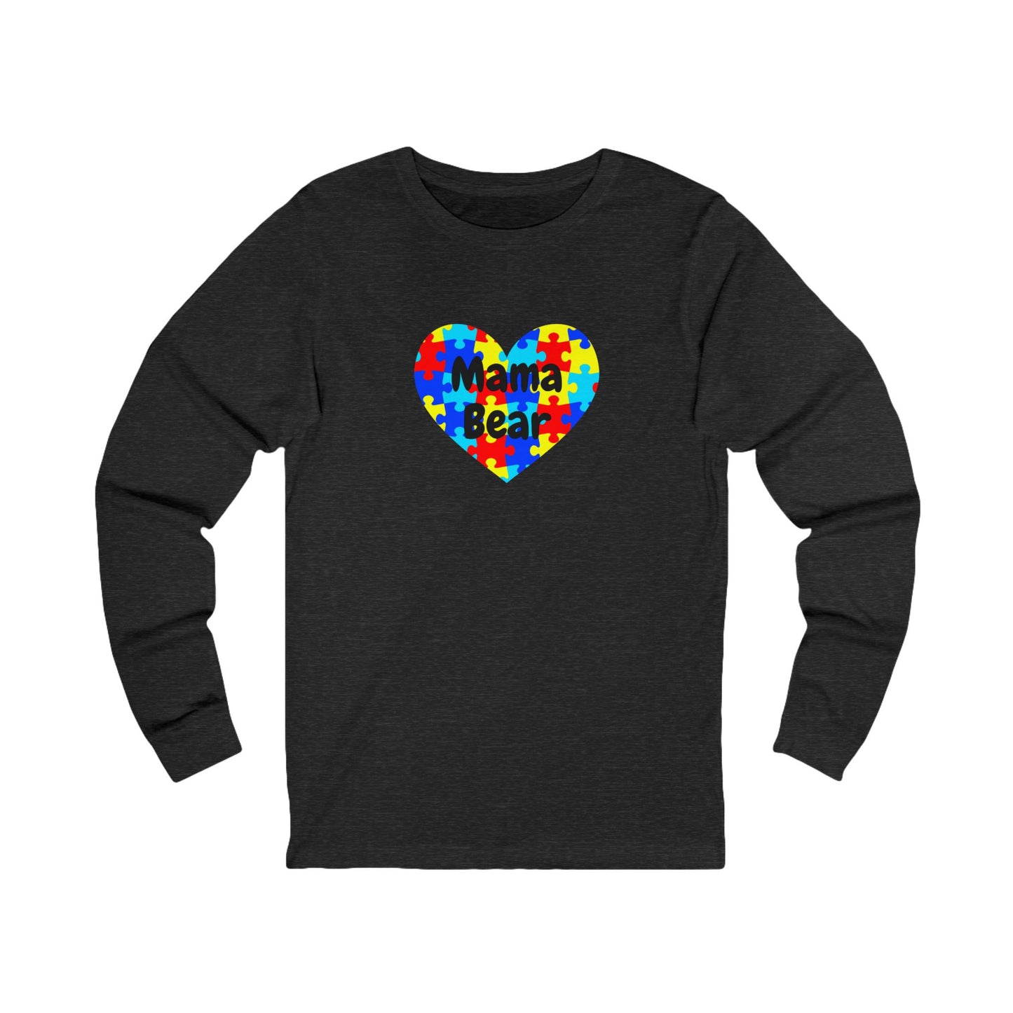 Mama Bear Autism Puzzle Heart Long Sleeve T-Shirt - Autism Awareness Mom Tee