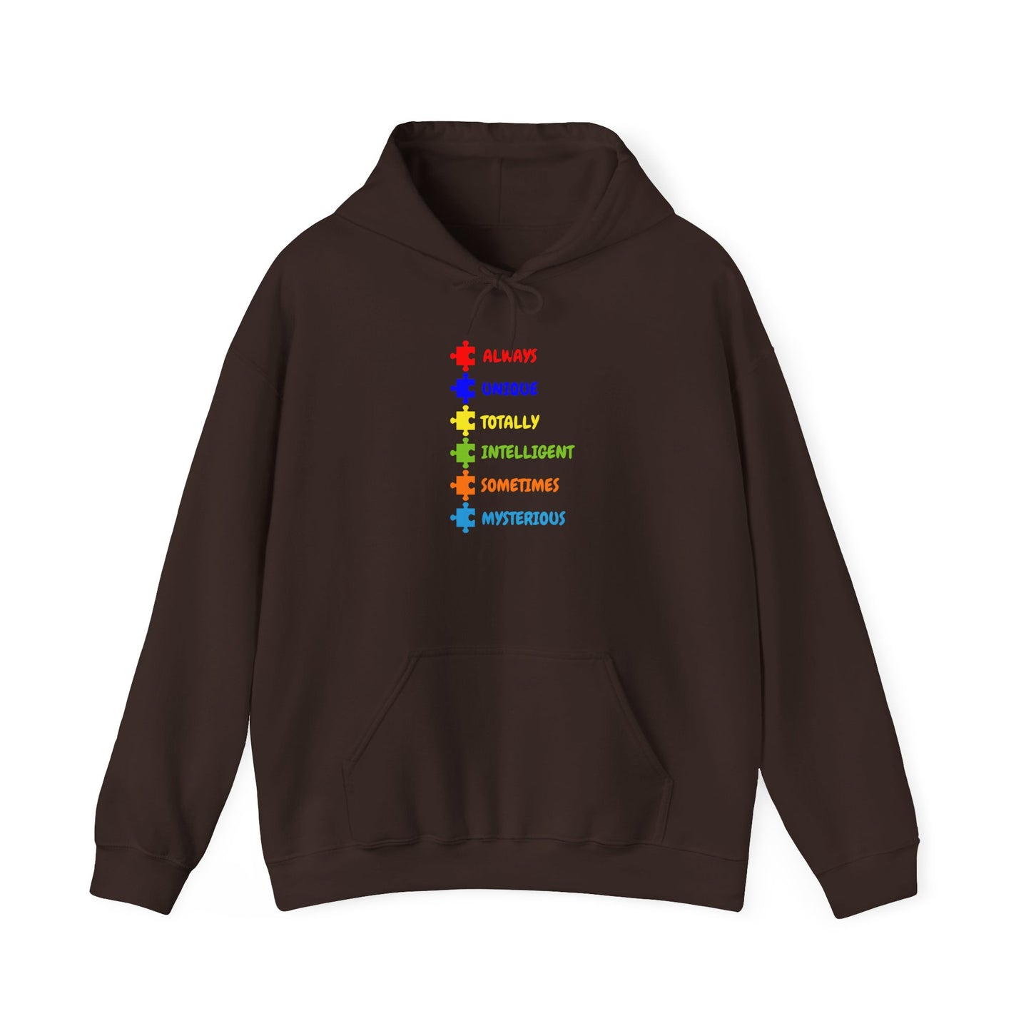 Autism Puzzle Traits Hoodie - "Always, Unique, Intelligent, Sometimes, Mysterious"