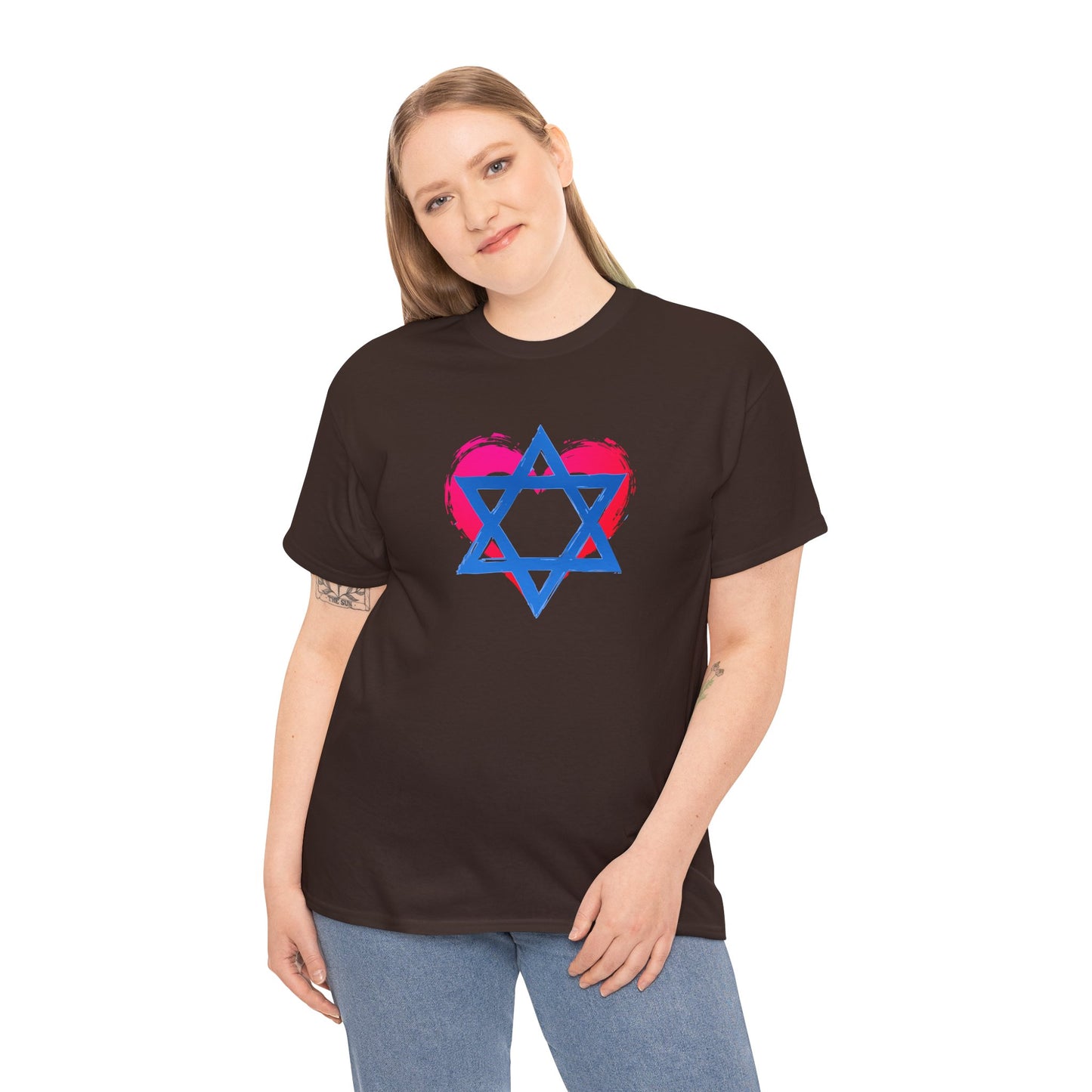 Star of David with Heart Unisex Heavy Cotton Tee