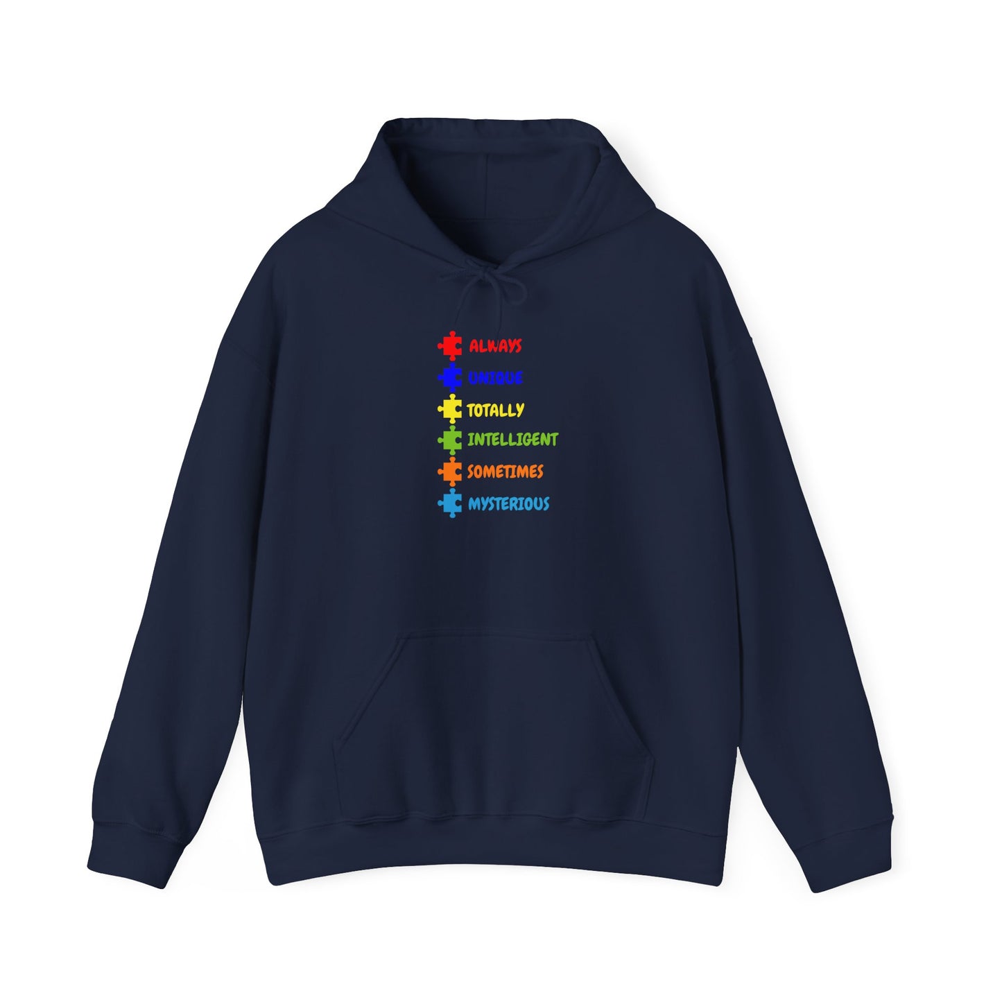 Autism Puzzle Traits Hoodie - "Always, Unique, Intelligent, Sometimes, Mysterious"