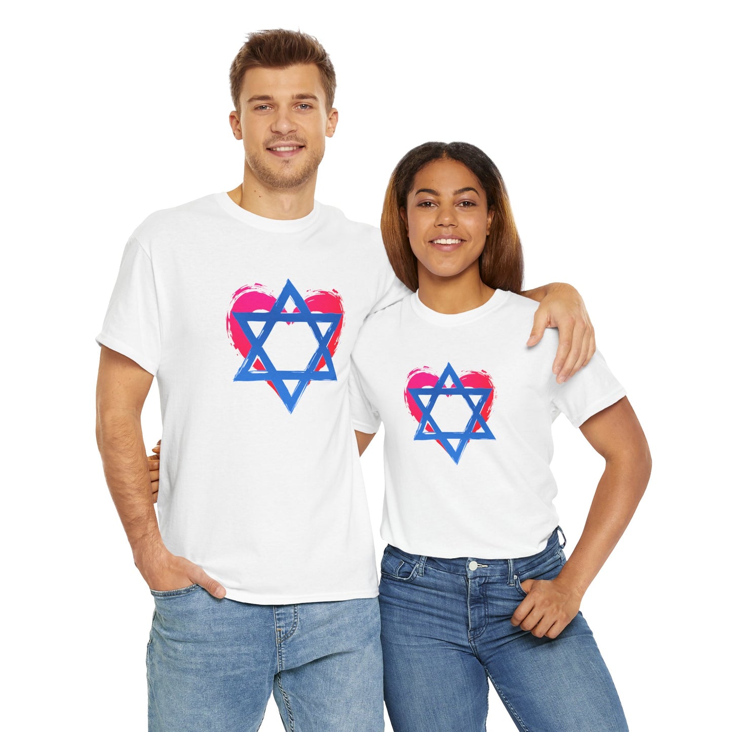 Star of David with Heart Unisex Heavy Cotton Tee