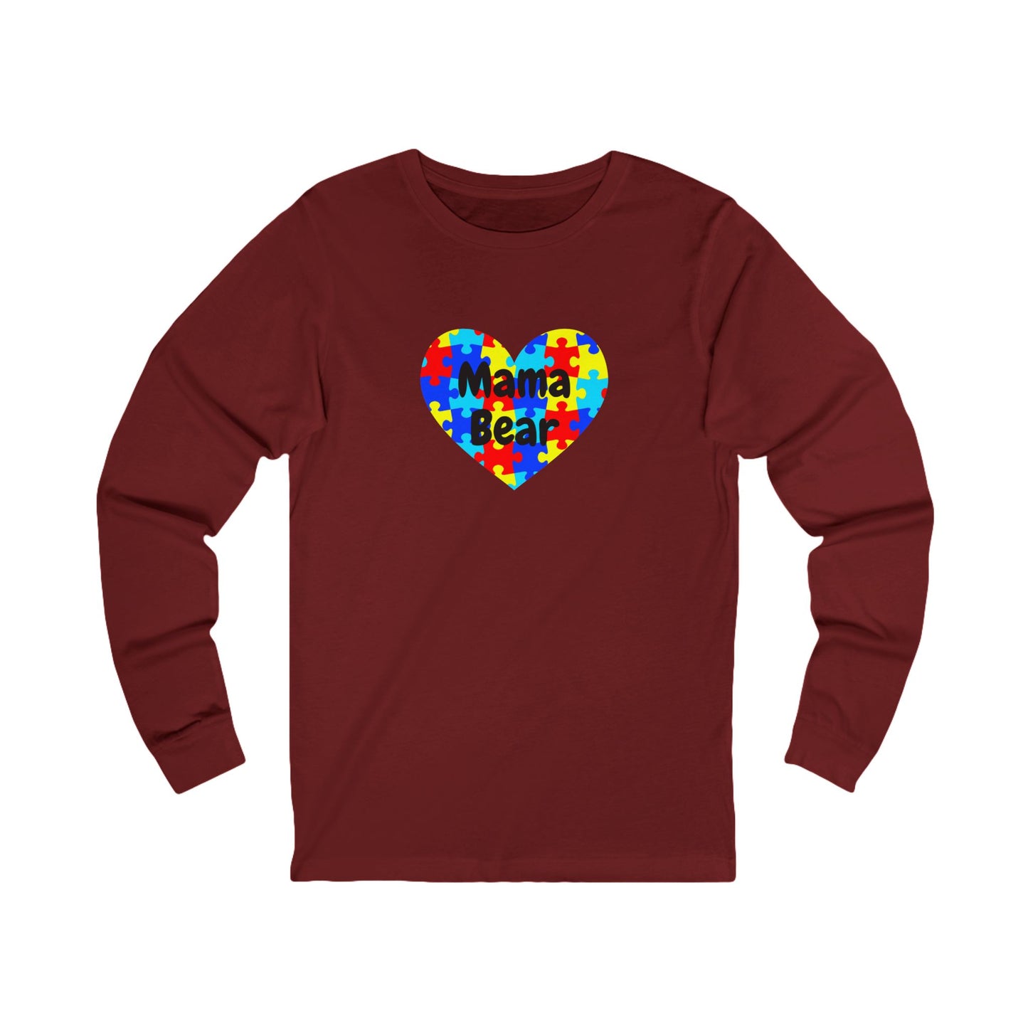 Mama Bear Autism Puzzle Heart Long Sleeve T-Shirt - Autism Awareness Mom Tee