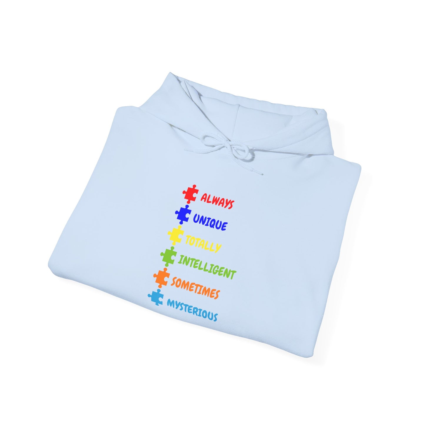 Autism Puzzle Traits Hoodie - "Always, Unique, Intelligent, Sometimes, Mysterious"