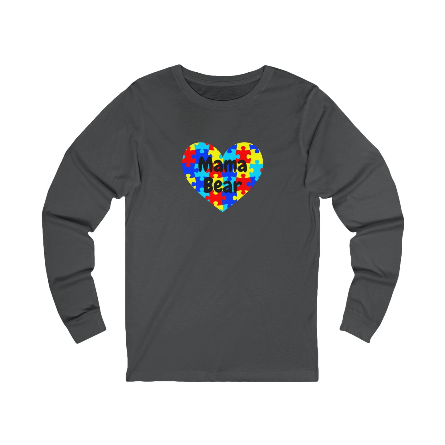 Mama Bear Autism Puzzle Heart Long Sleeve T-Shirt - Autism Awareness Mom Tee