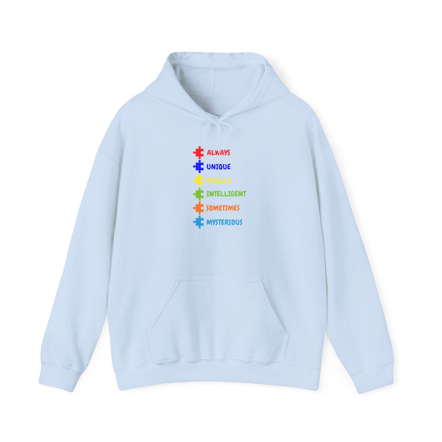 Autism Puzzle Traits Hoodie - "Always, Unique, Intelligent, Sometimes, Mysterious"