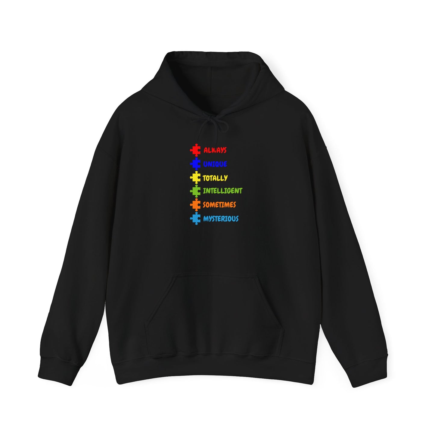 Autism Puzzle Traits Hoodie - "Always, Unique, Intelligent, Sometimes, Mysterious"