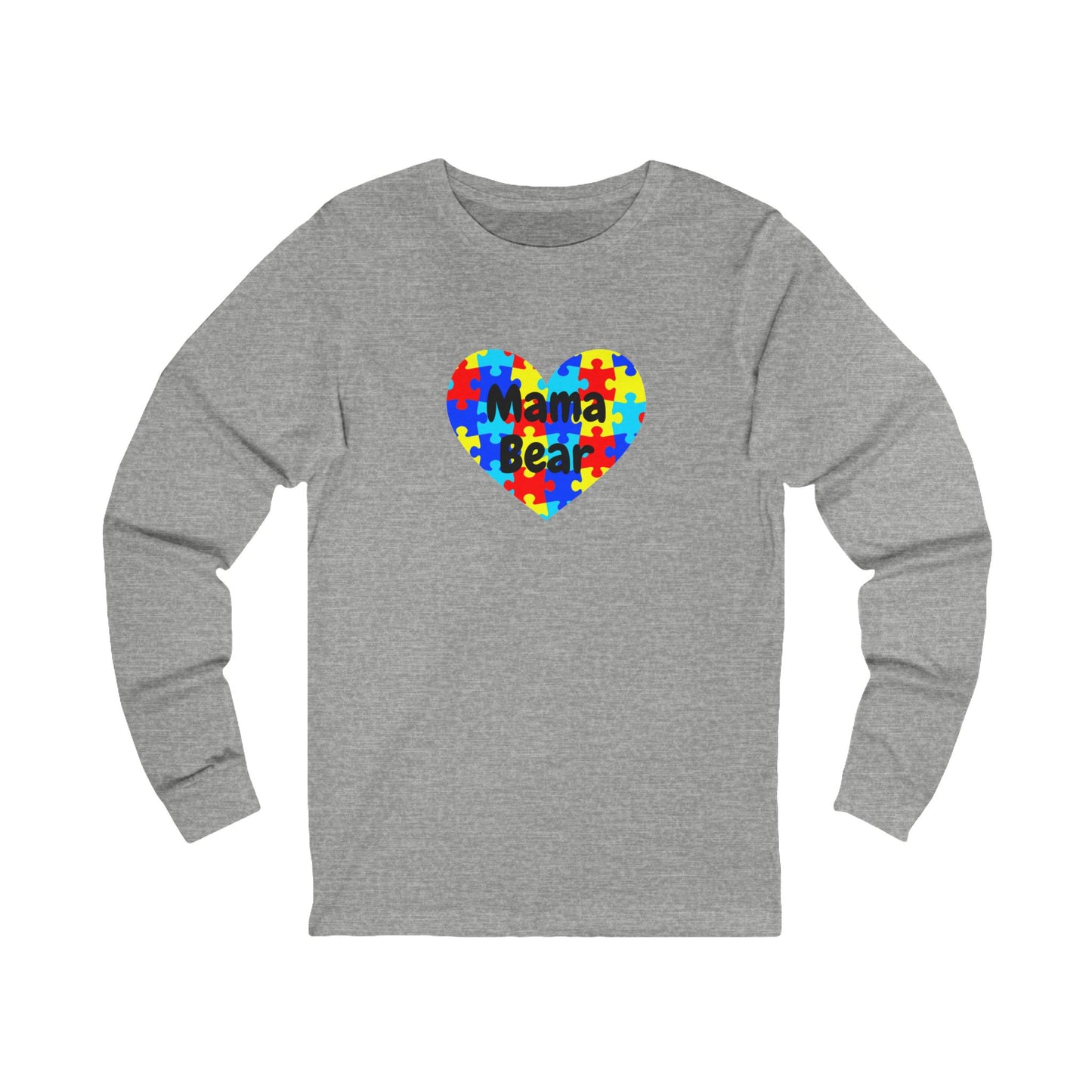 Mama Bear Autism Puzzle Heart Long Sleeve T-Shirt - Autism Awareness Mom Tee
