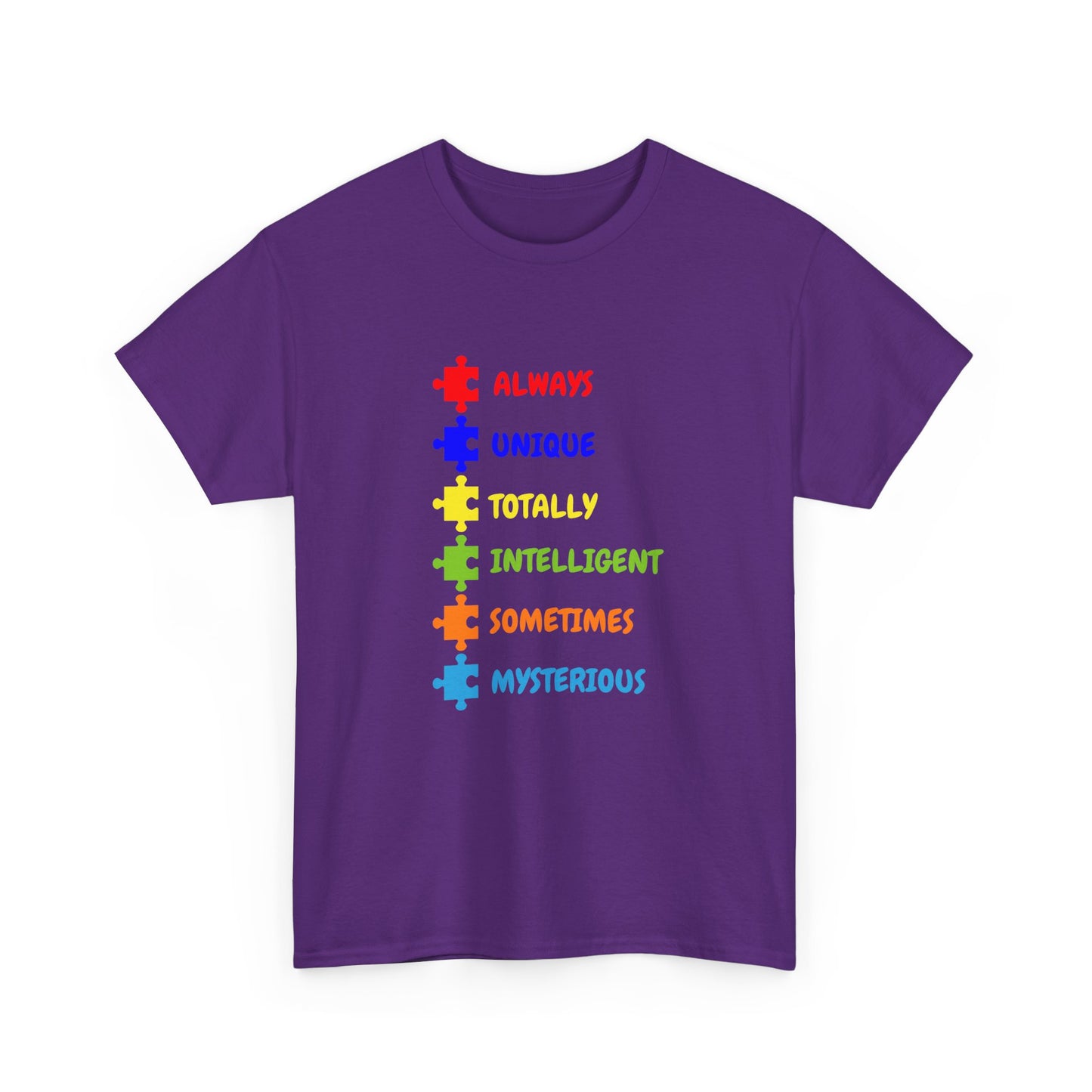 Autism Pride Puzzle Words T-Shirt - "Always Unique Totally Intelligent Sometimes Mysterious"
