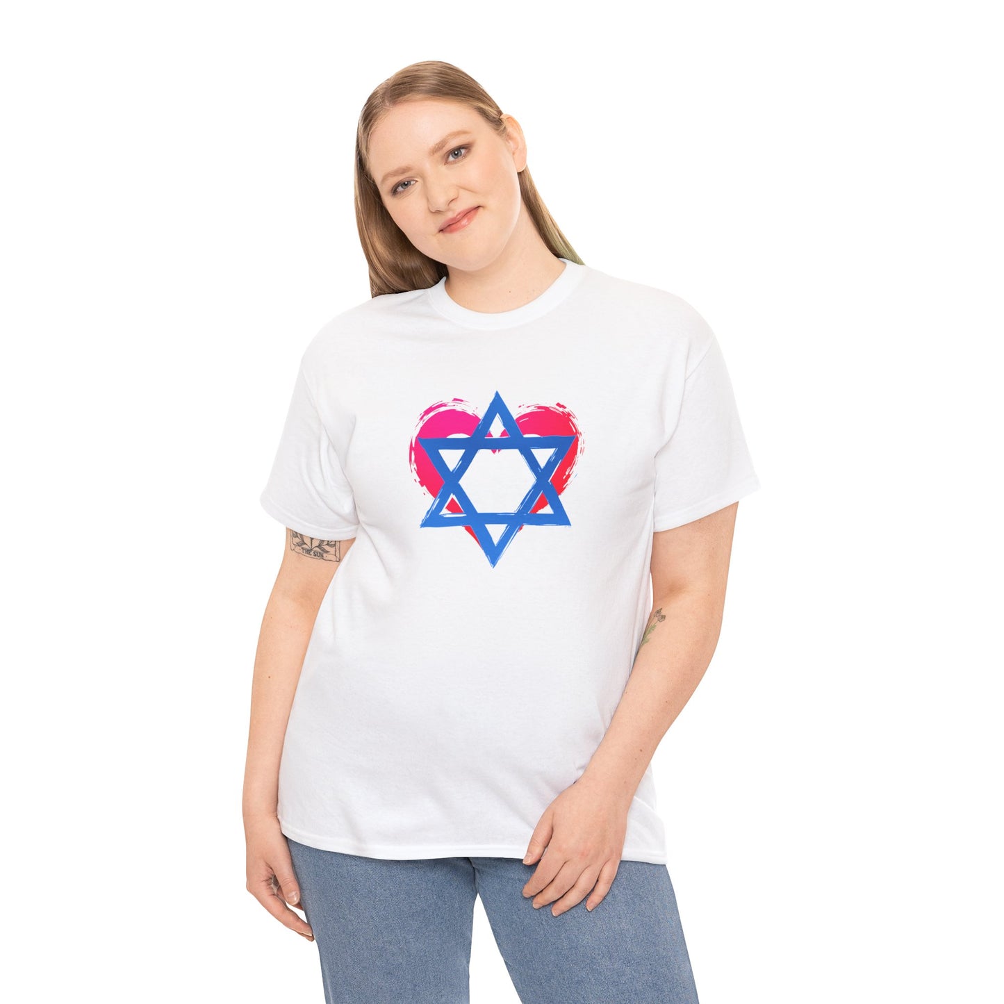 Star of David with Heart Unisex Heavy Cotton Tee