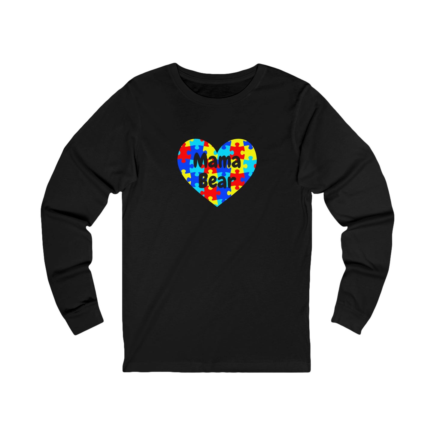 Mama Bear Autism Puzzle Heart Long Sleeve T-Shirt - Autism Awareness Mom Tee