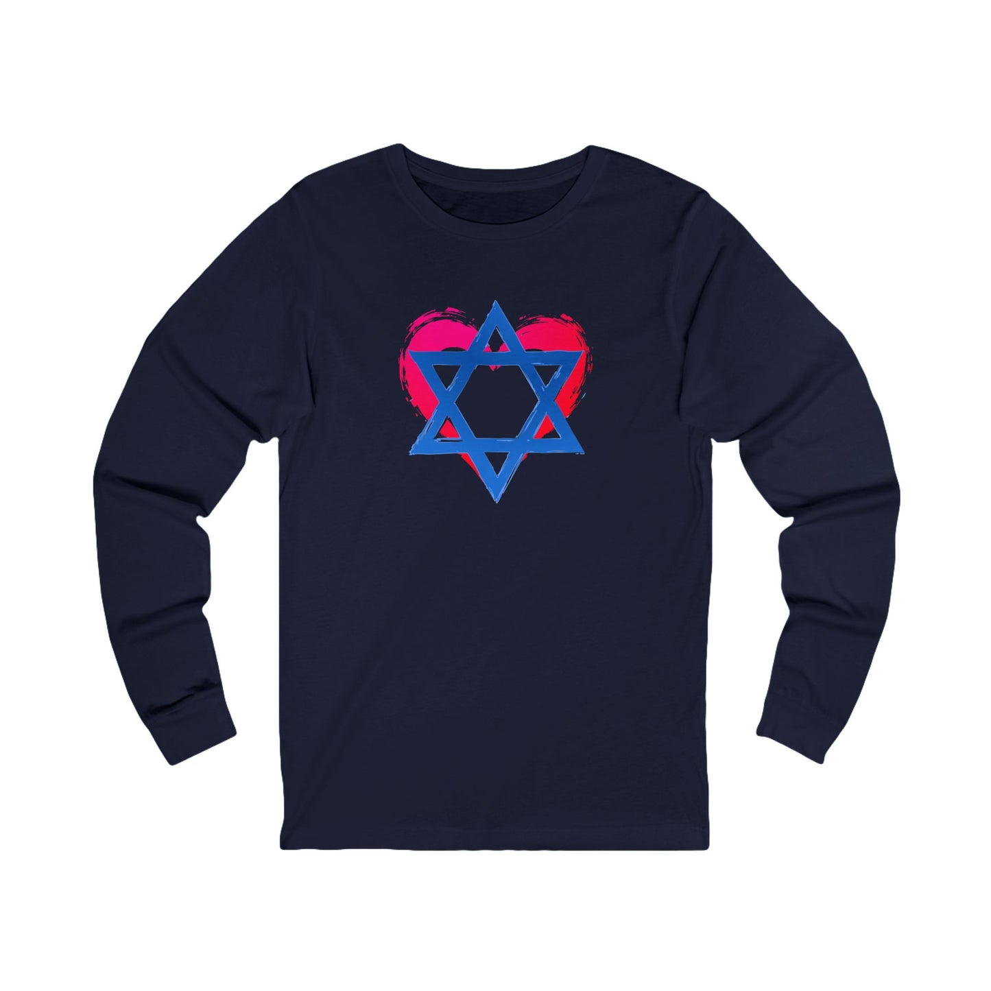 Star of David with Heart Unisex Jersey Long Sleeve Tee