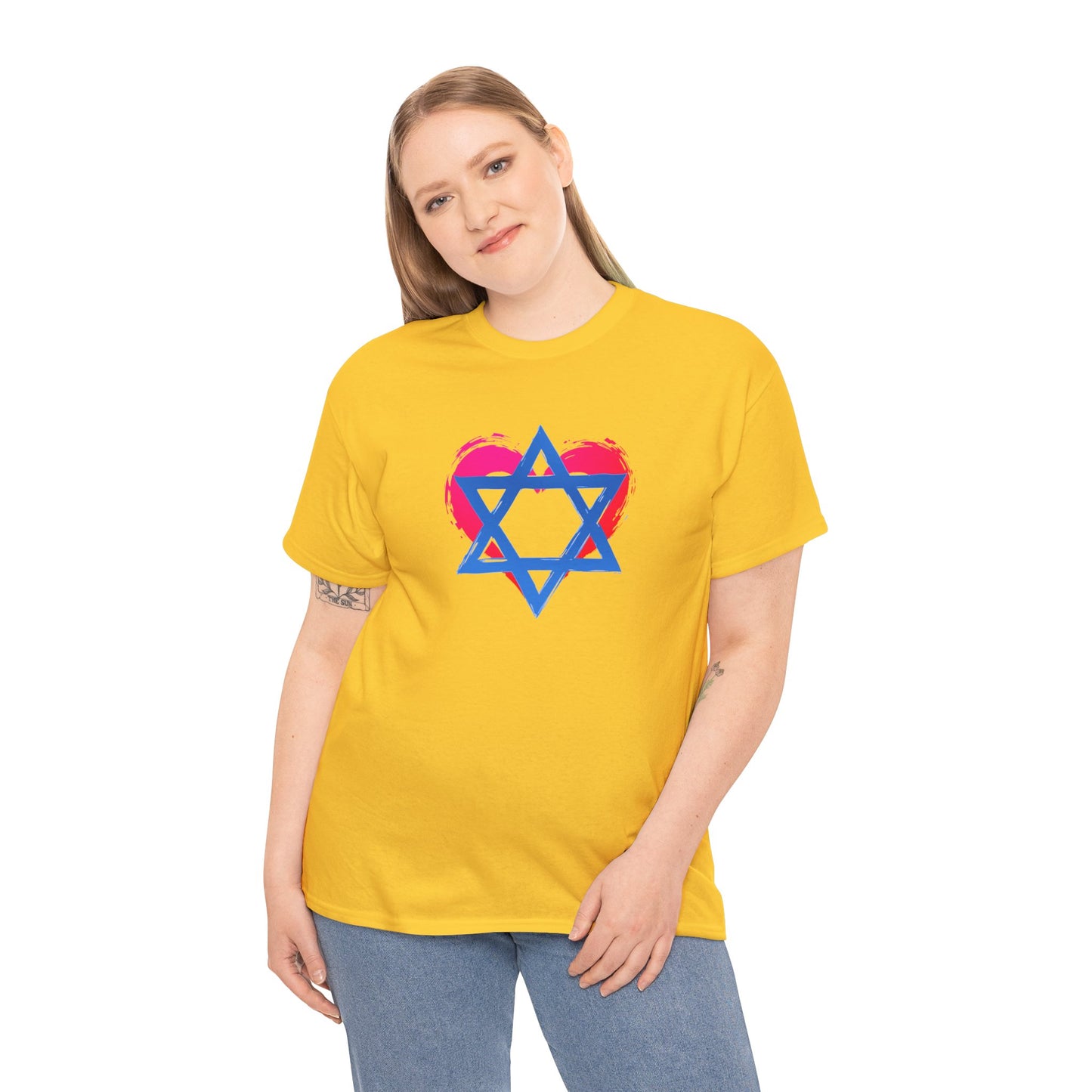 Star of David with Heart Unisex Heavy Cotton Tee