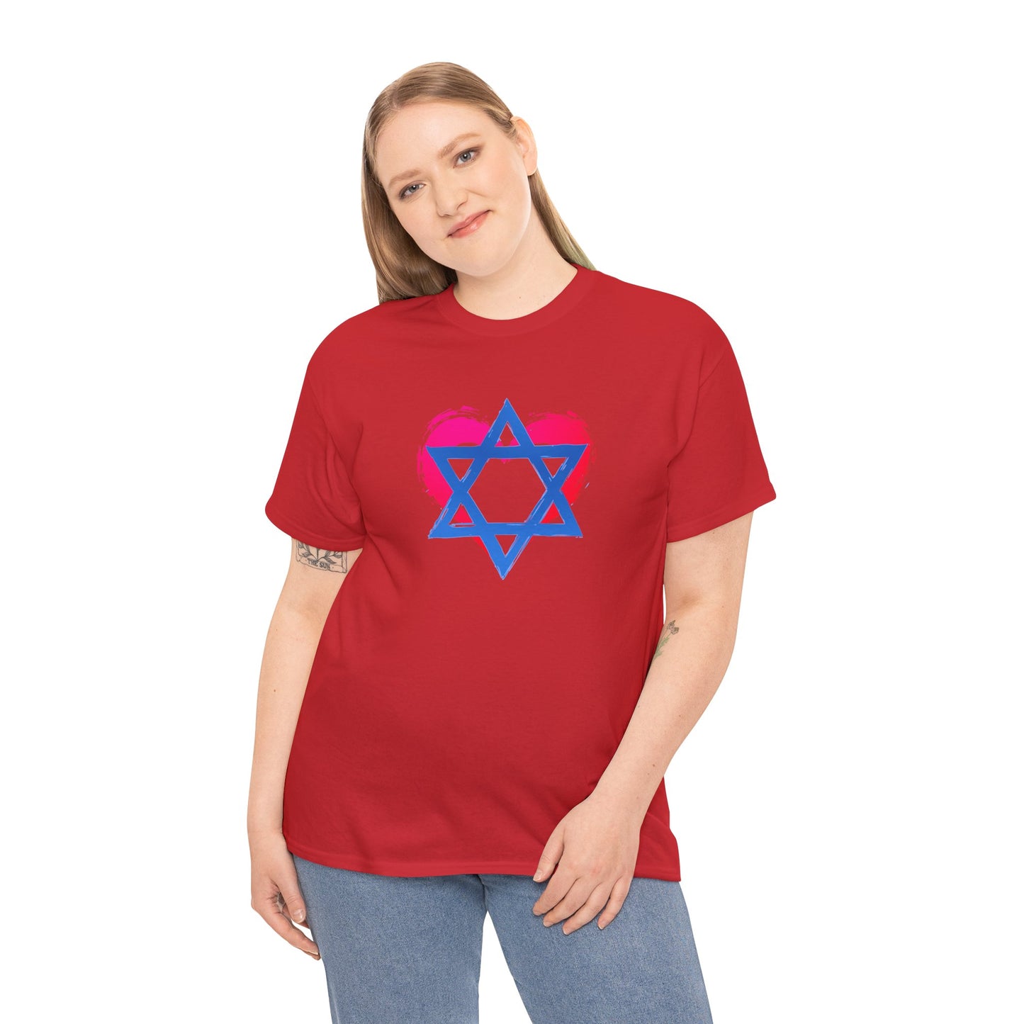 Star of David with Heart Unisex Heavy Cotton Tee