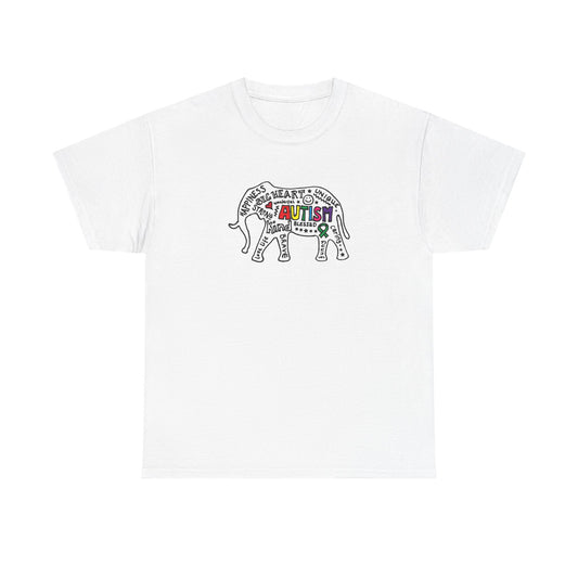 Autism Awareness Elephant T-Shirt - Colorful Puzzle Heart Design