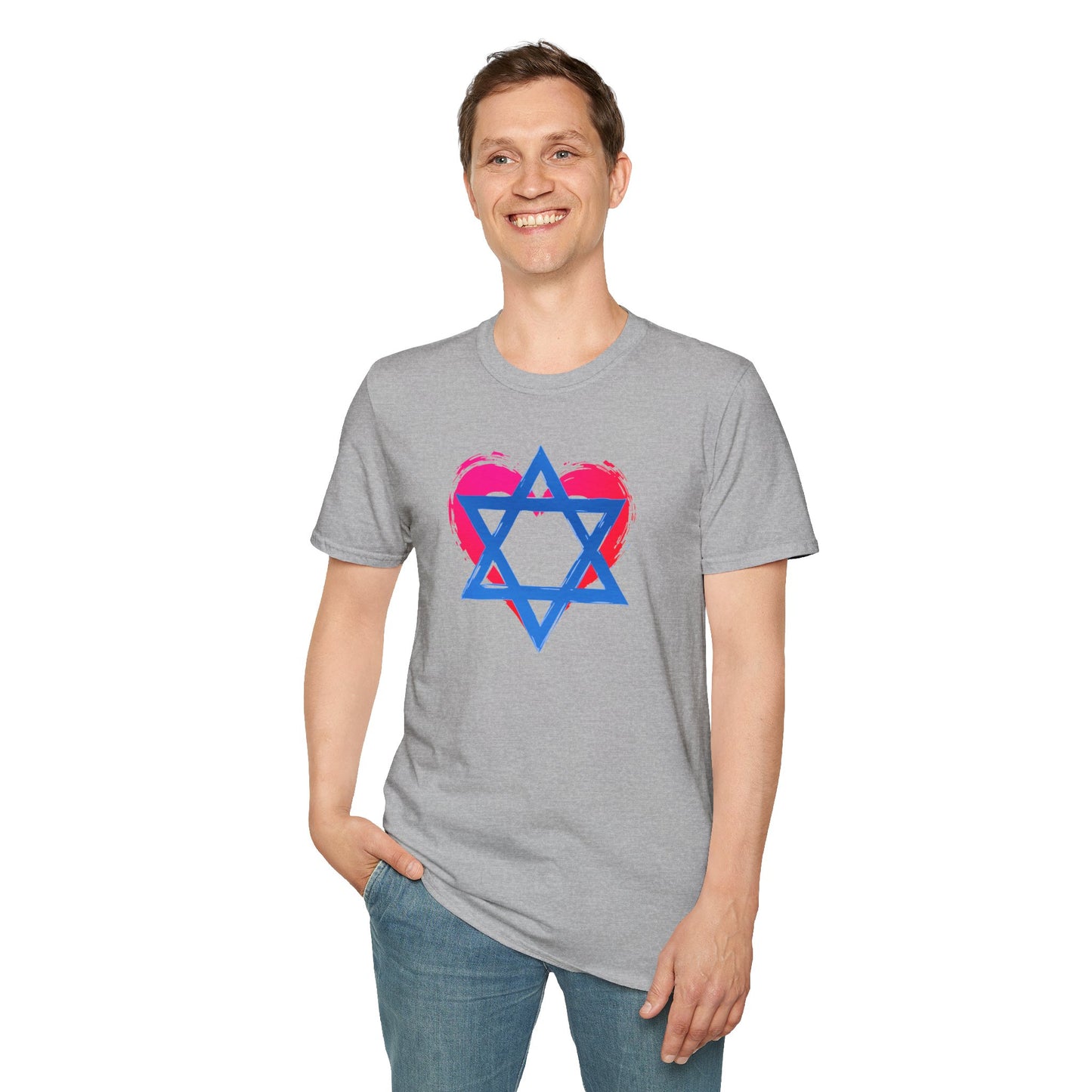 Star of David with Heart Unisex Softstyle T-Shirt