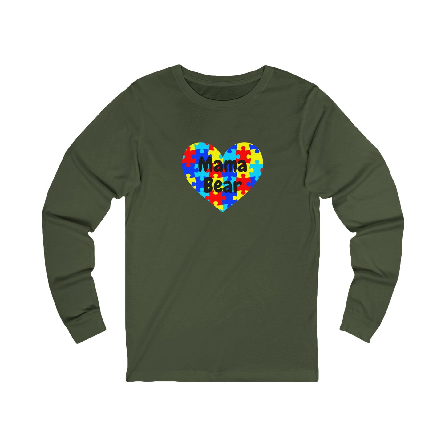 Mama Bear Autism Puzzle Heart Long Sleeve T-Shirt - Autism Awareness Mom Tee
