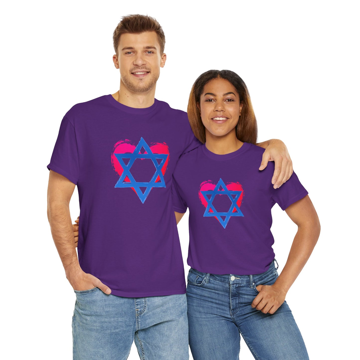 Star of David with Heart Unisex Heavy Cotton Tee