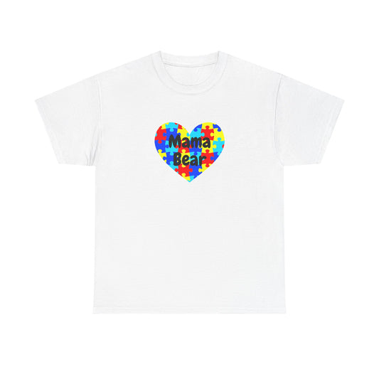Mama Bear Autism Puzzle Heart T-Shirt - Autism Awareness Mom Tee
