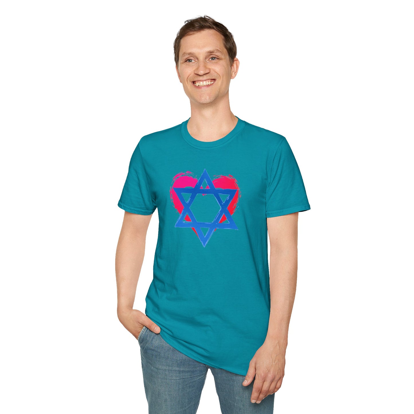 Star of David with Heart Unisex Softstyle T-Shirt