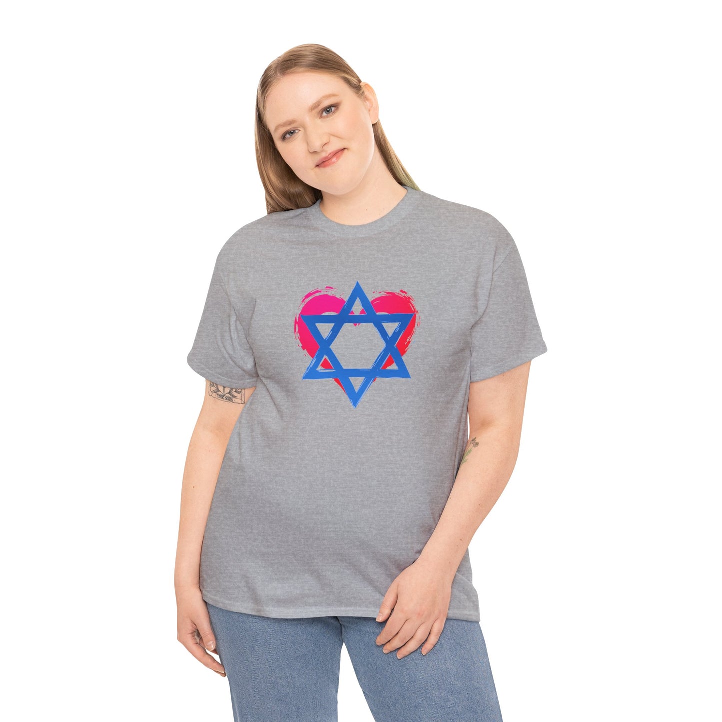 Star of David with Heart Unisex Heavy Cotton Tee