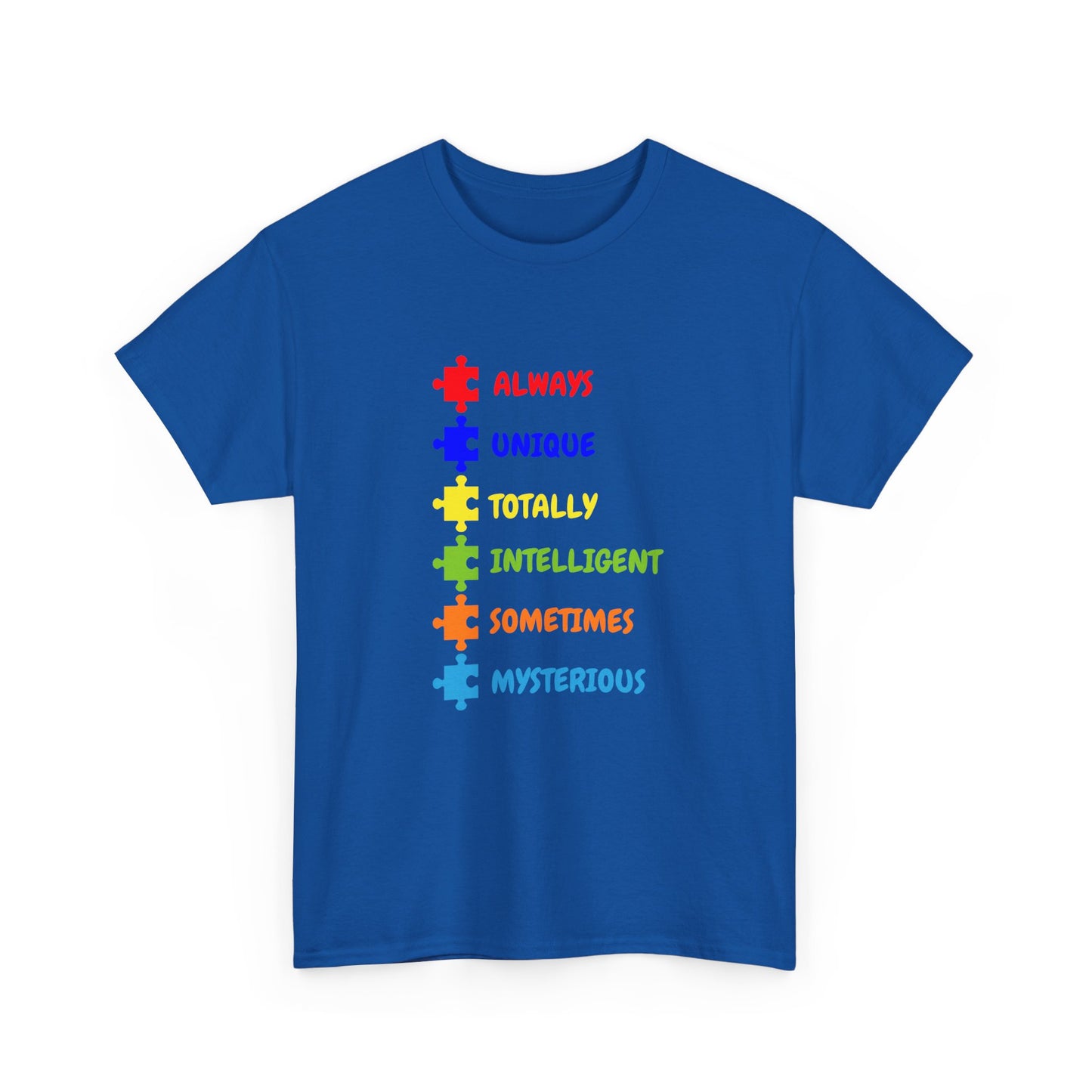 Autism Pride Puzzle Words T-Shirt - "Always Unique Totally Intelligent Sometimes Mysterious"