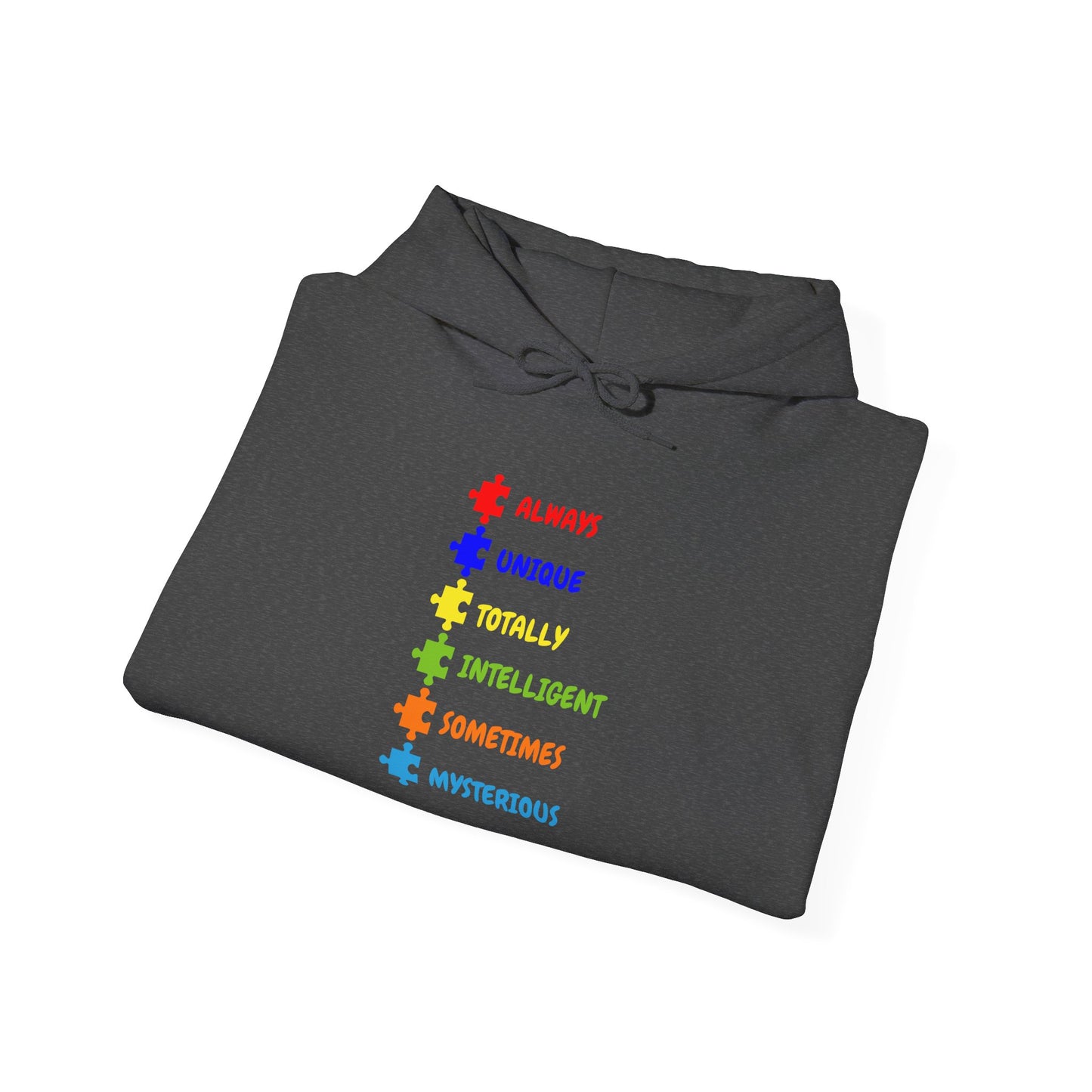 Autism Puzzle Traits Hoodie - "Always, Unique, Intelligent, Sometimes, Mysterious"