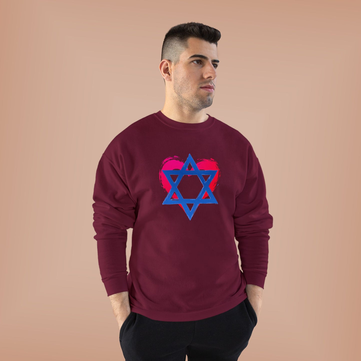 Star of David with Heart Unisex EcoSmart® Crewneck Sweatshirt