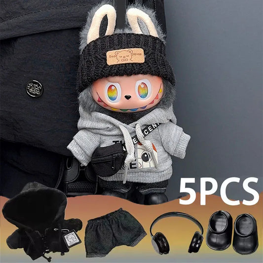 Outfit For Labubu into Energy Series Casual Hoodie Black Suit Fashion Sweatshirt Jacket Streetwear Style Lovely Outfit Accessory Gift